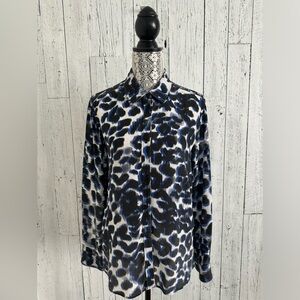 Sandro 100% Silk Button Down, Sz 2, Leopard Print